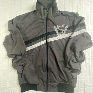 Y2K O’Neill Taupe Track Jacket Zip-Up Striped Logo Size Small 2000s